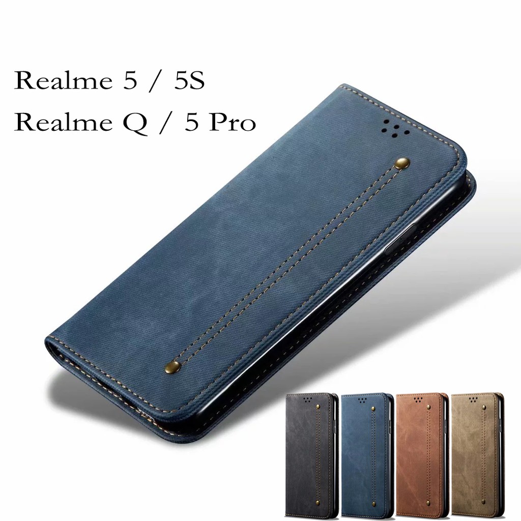 Bao da điện thoại vải jean nắp gập dành cho doanh nhân sang trọng OPPO Realme 5 Pro 5S Realme Q 5 | BigBuy360 - bigbuy360.vn