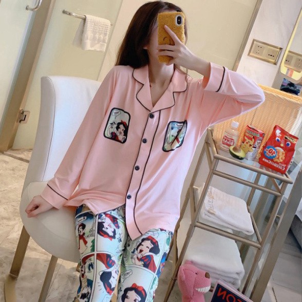 Bộ ngủ nữ ❤️Freeship❤️ Bộ pijama dài tay bạch tuyết mặc hè chất satin cao cấp đẹp Quảng Châu