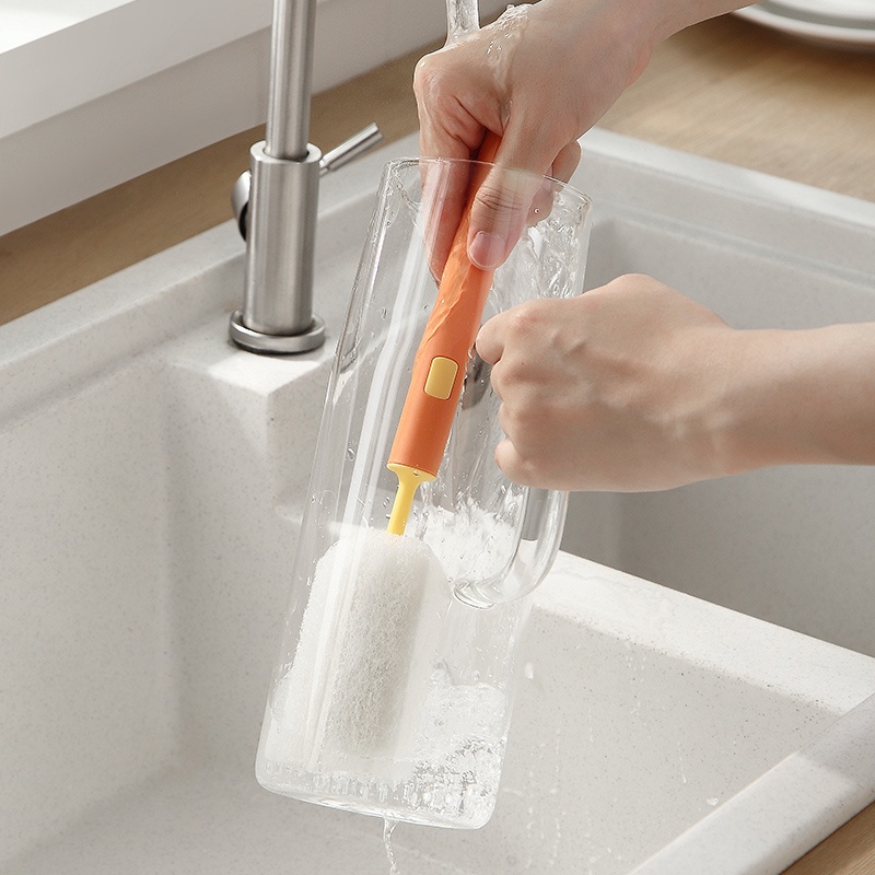 Bàn chải bọt biển cán dài có thể tháo rời dùng để vệ sinh ly cốc thủy tinh