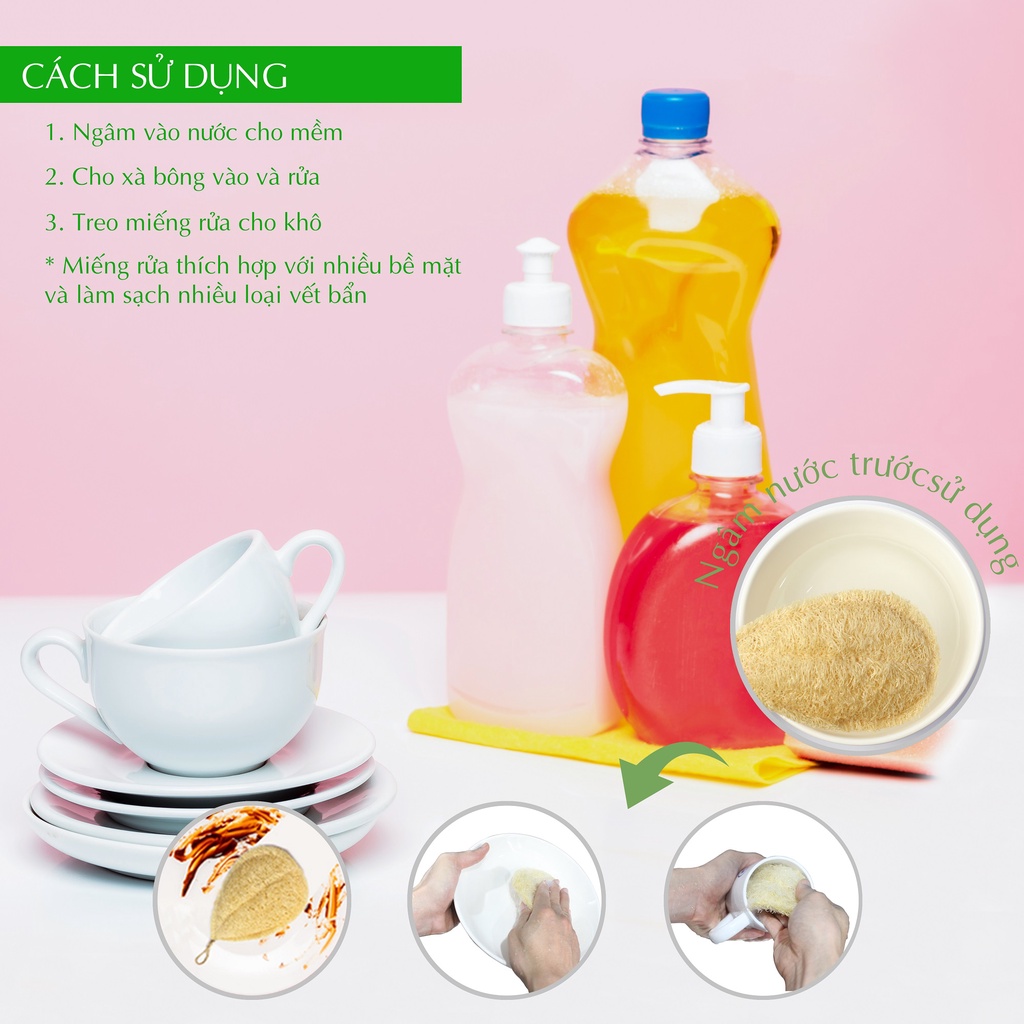 Miếng rửa chén bát xơ mướp tự nhiên,tạo bọt,mềm mại với da tay