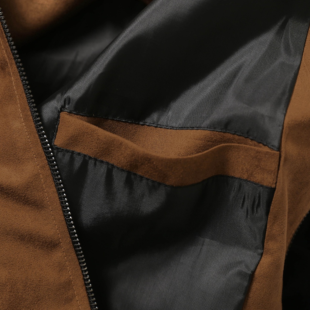 Áo Khoác Nam Bomber Da Lộn Phối Màu Nâu Đen CEFFYLO Phong Cách Trẻ Trung, Phóng Khoáng, Mạnh Mẽ