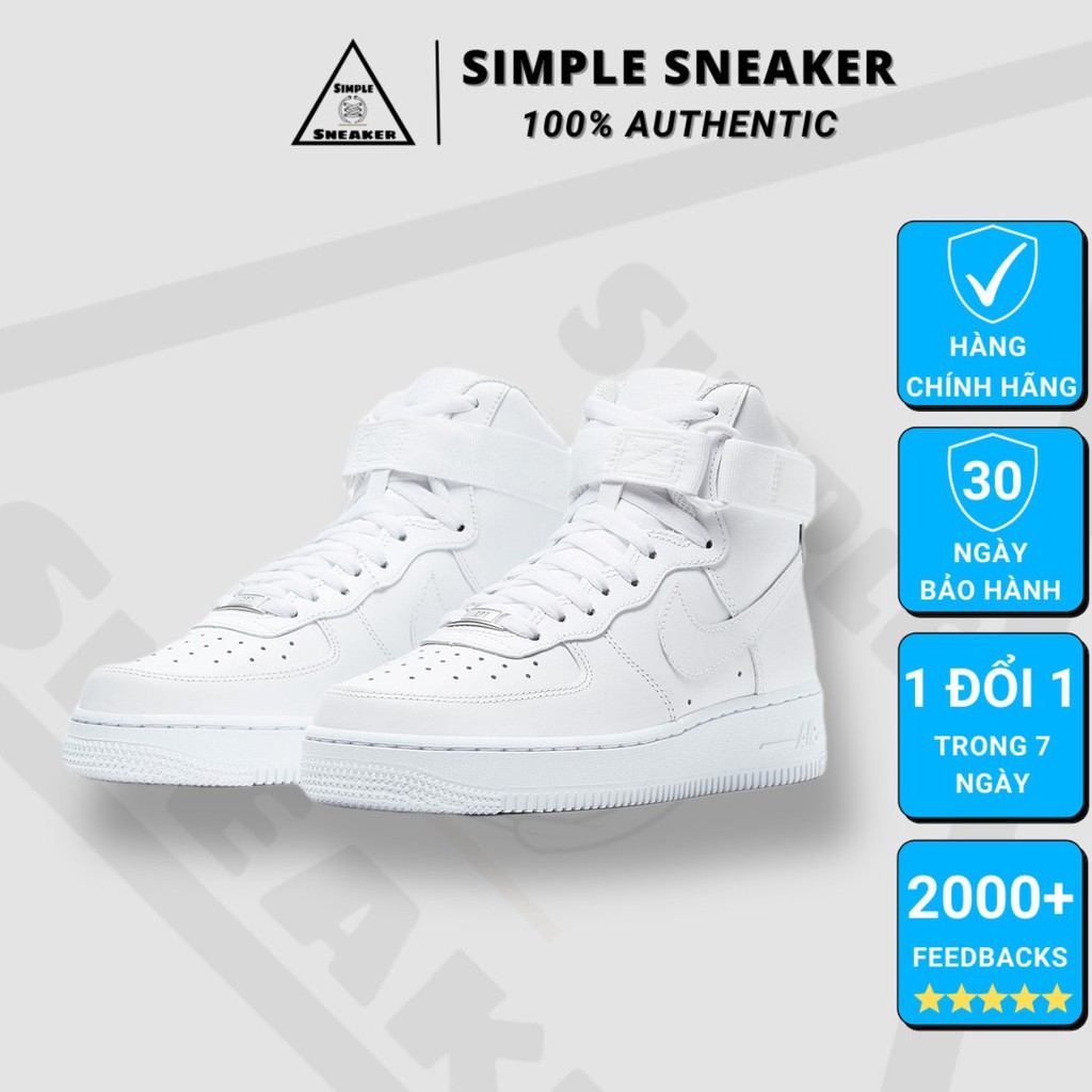 Giày Nike Air Force 1 High Chính Hãng - Giày Sneaker Thể Thao Nike Air Force 1 Cổ Cao Allwhite - Simple Sneaker