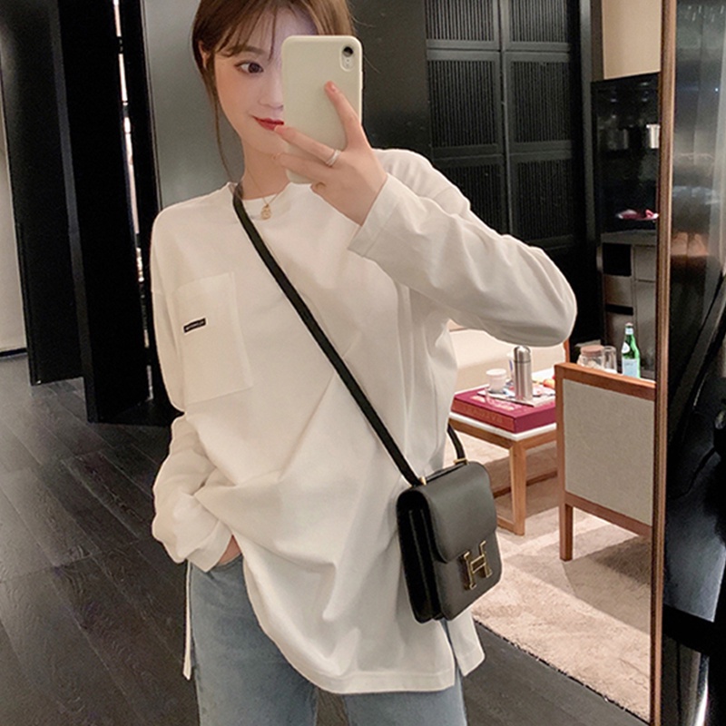 Áo thun tay dài cổ tròn màu sắc đơn giản trẻ trung phong cách hàn quốc