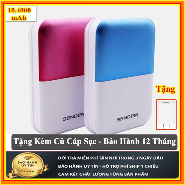 Pin sạc dự phòng SENDEM P58 10.400 mAh chính hãng siêu mỏng hỗ trợ 2 cổng sạc USB - Tặng kèm củ sạc tiêu chuẩn 2A