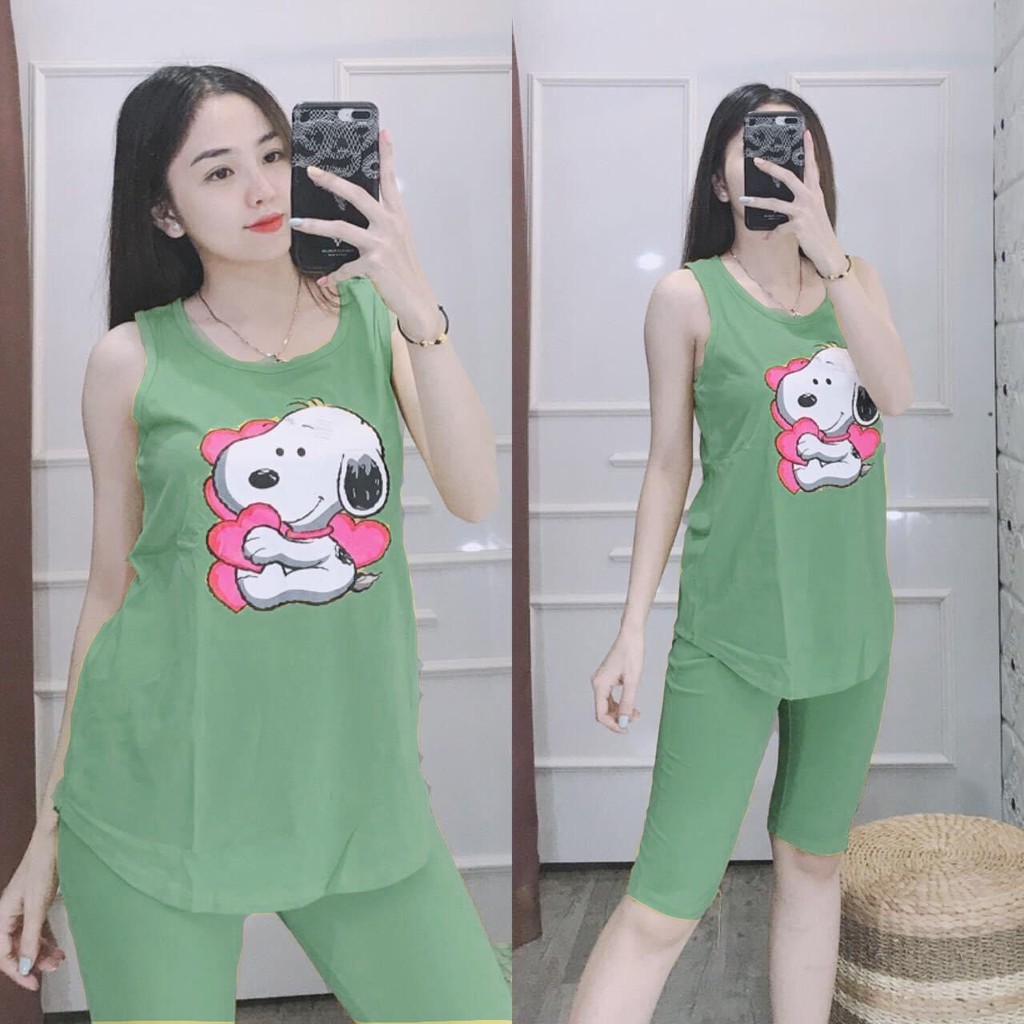 sett đồ bộ lửng phối đồ in hình dễ thương, chất liệu cotton thoáng mát. (size 40-57)