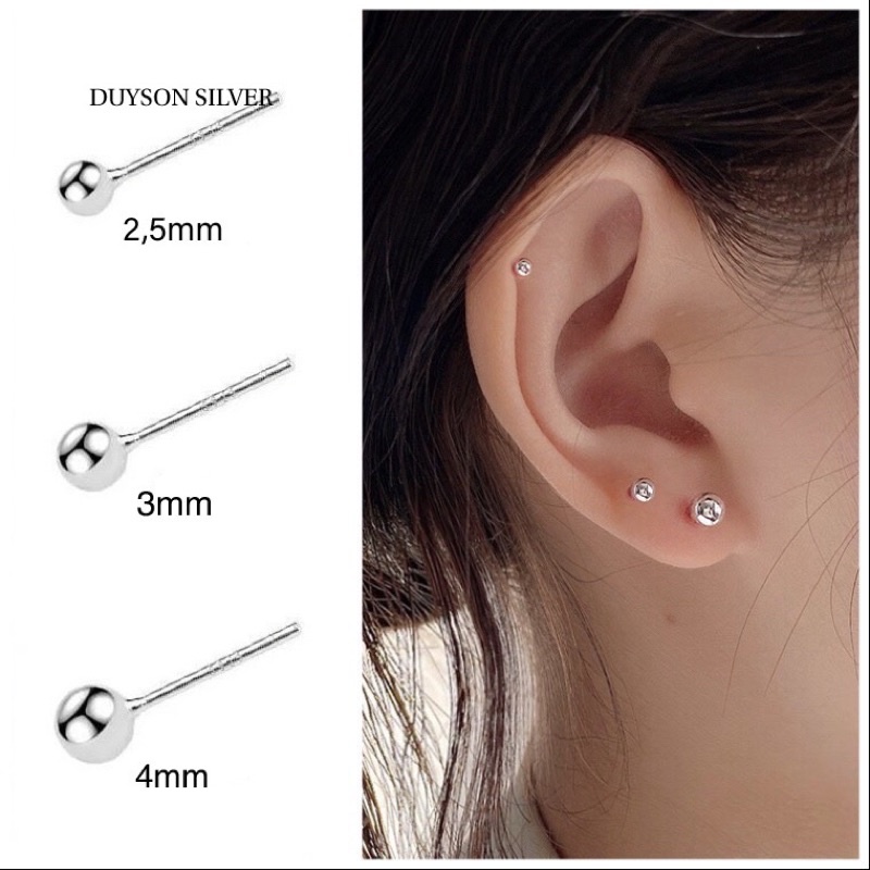 Khuyên tai nam nữ nụ bi tròn bạc 925 DUYSON SILVER, Bông tai bạc nữ minidot basic