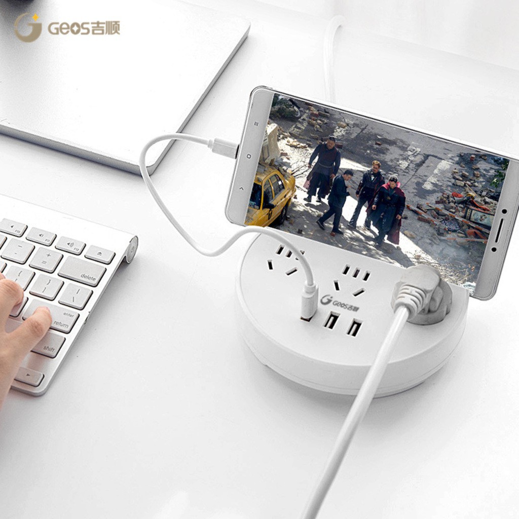 Ổ Cắm Điện Đa Năng Có Cổng USB Kiêm Giá Đỡ Điện Thoại Hình Tròn Sáng Tạo Dây 1,5m