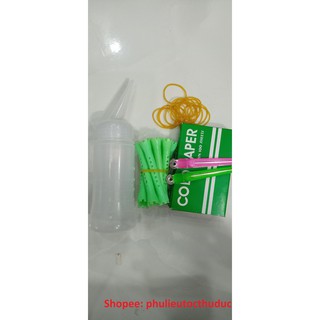 Combo dụng cụ uốn tóc cho nam nữ gồm 2 kẹp vịt+ giấy uốn lạnh+dây thun+10 trục uốn+1 bình tra dung dịch uốn lạnh