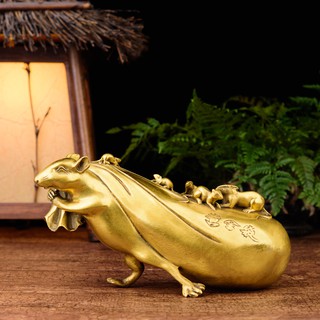 Tượng chuột kéo bao tài lộc bằng đồng thau phong thủy Hồng Thắng