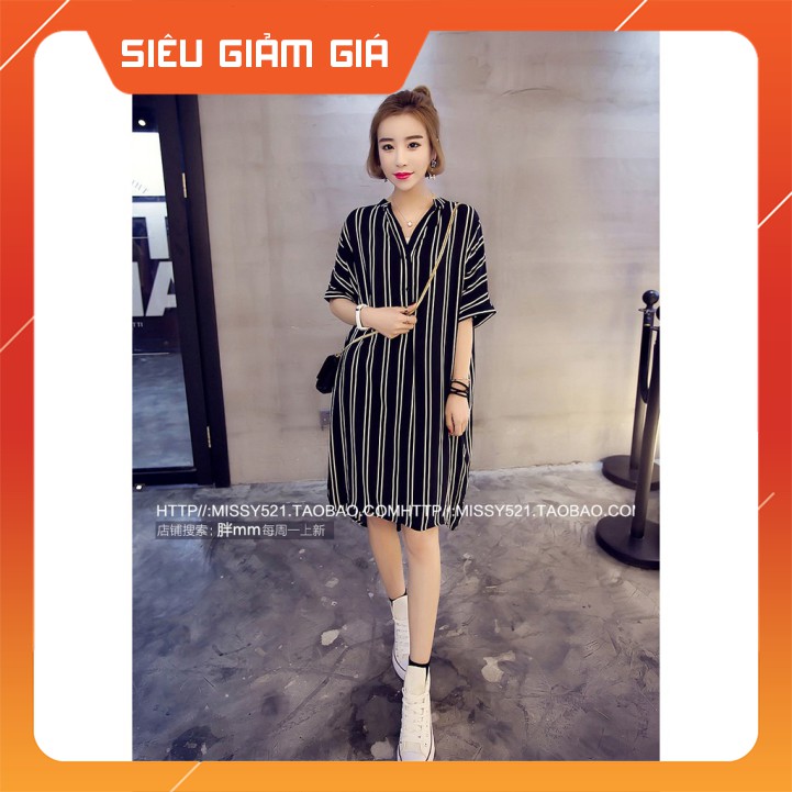 Váy sơ mi dáng suông kẻ sọc freesize hàng Quảng Châu