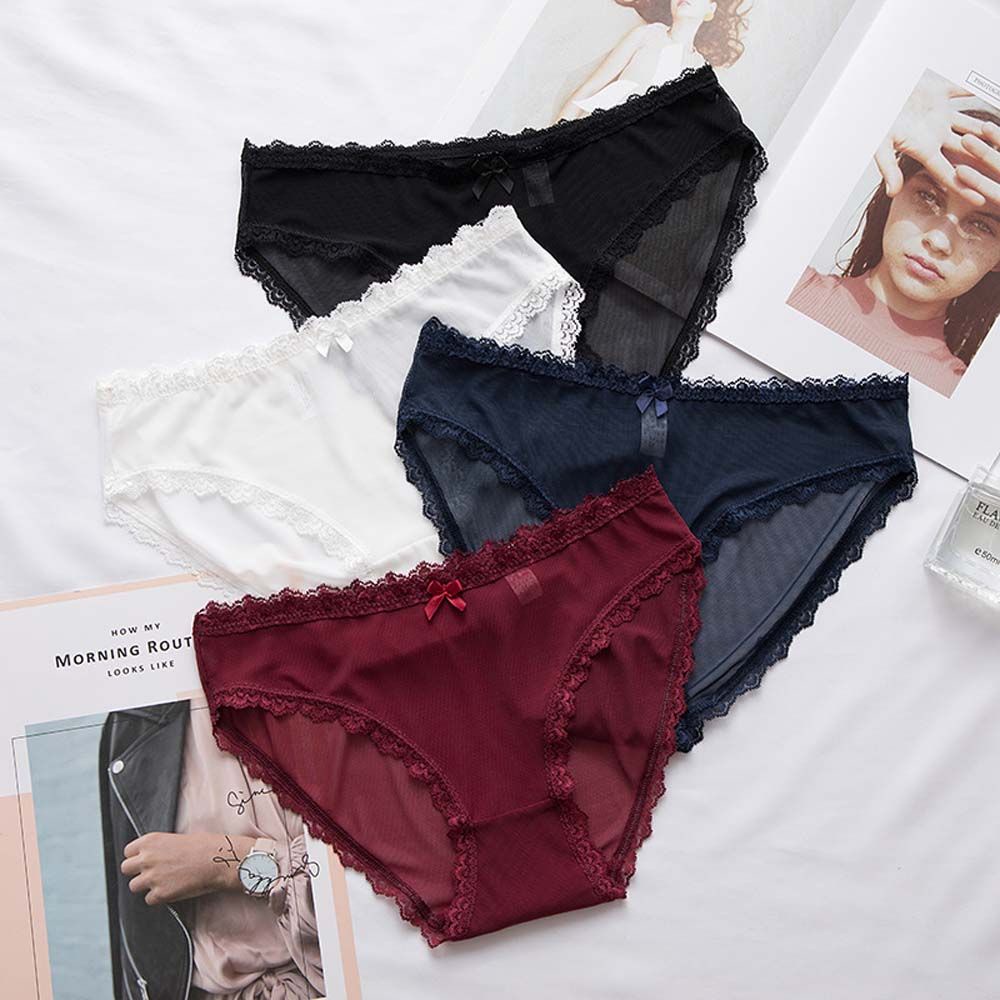 Quần lót cotton phối ren có độ co giãn thiết kế đính nơ phong cách Hàn Quốc gợi cảm cho nữ