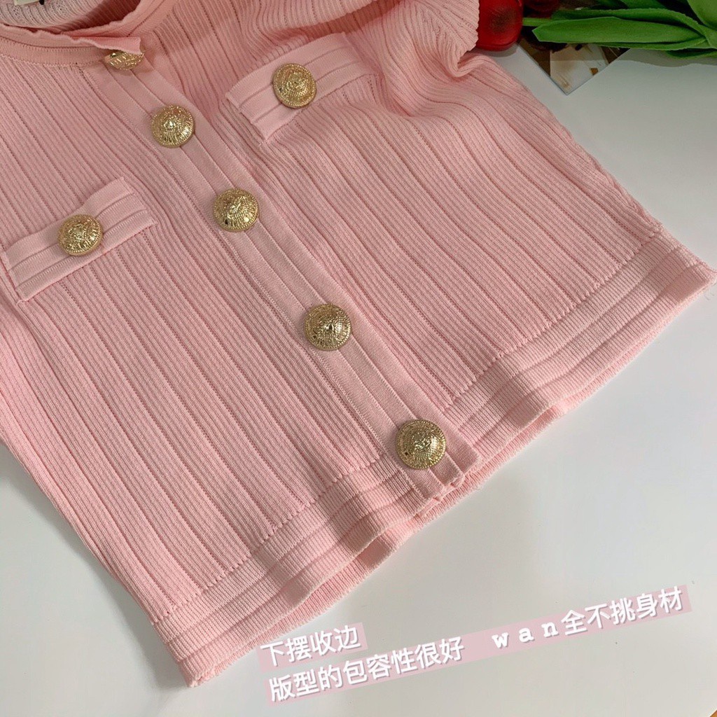  Áo lửng kiểu cardigan ngắn tay phối nút kim loại ôm dáng thời trang dành cho nữ | BigBuy360 - bigbuy360.vn