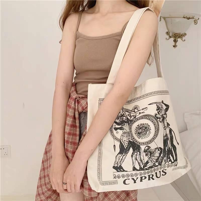 Retro Oil Painting Chic Style Korean Monwide Sailing Bags Retro Style Shopping Bags
