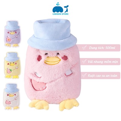 Túi chườm đa năng Laboon hình con vịt 500ml, phiên bản hình thêu có dây đeo chéo dễ thương