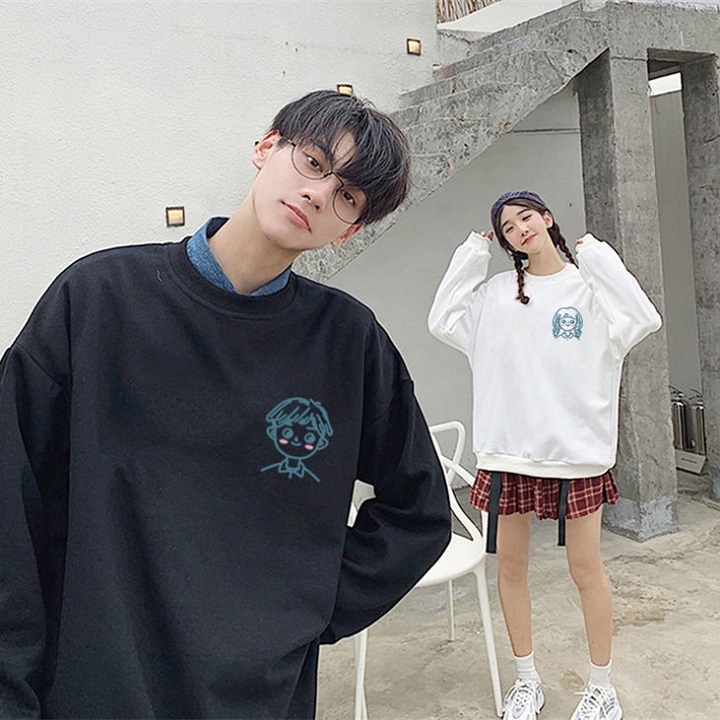 【ZHELIHANGFEI】Áo Thun Nỉ Tay Dài Dáng Rộng In Chữ Trẻ Trung Hợp Thời Trang Cho Cặp Đô
