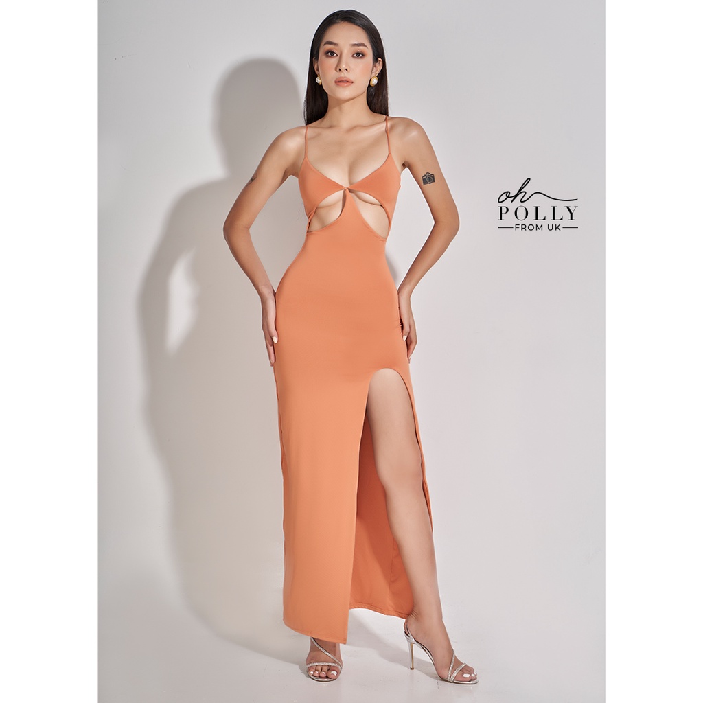 Oh Polly - Đầm maxi khoét ngực xẻ tà, dài qua gối sexy