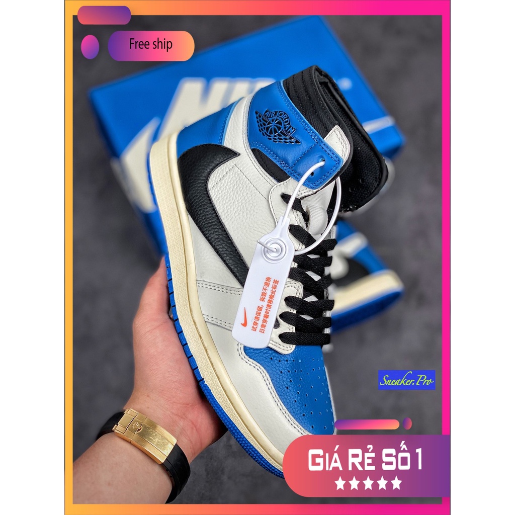 ( FULL BOX + QUÀ TẶNG ) Giày thể thao Jordan 1 High OG SP Fragment x Travis Scott màu xanh trắng cực hot, JD1 High
