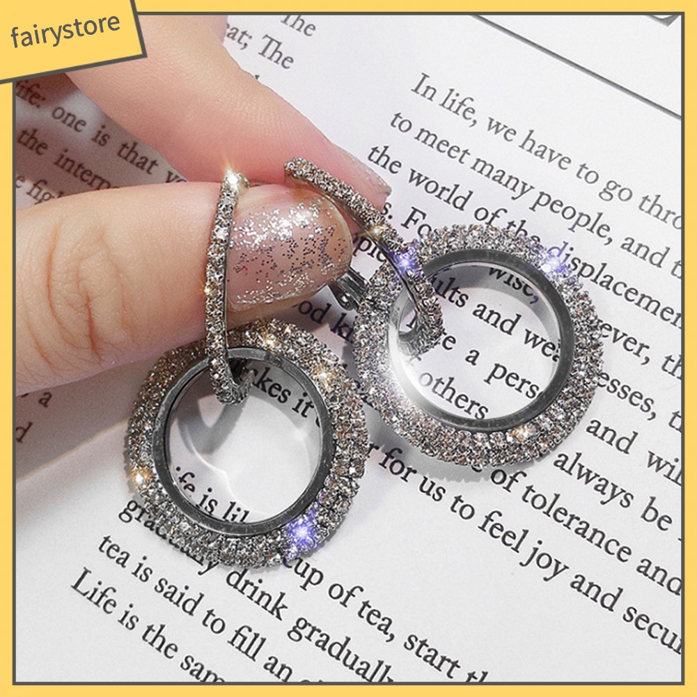 Cặp bông tai tròn đính đá lấp lánh thời trang cho nữ