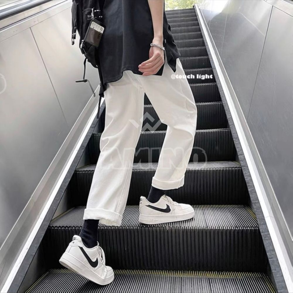 Quần Jean Dài Nam baggy Trắng Dáng ĐứngỐng Suông Rộng Chất Jeans Bò Phom xuông Style Hàn Quốc_Animo