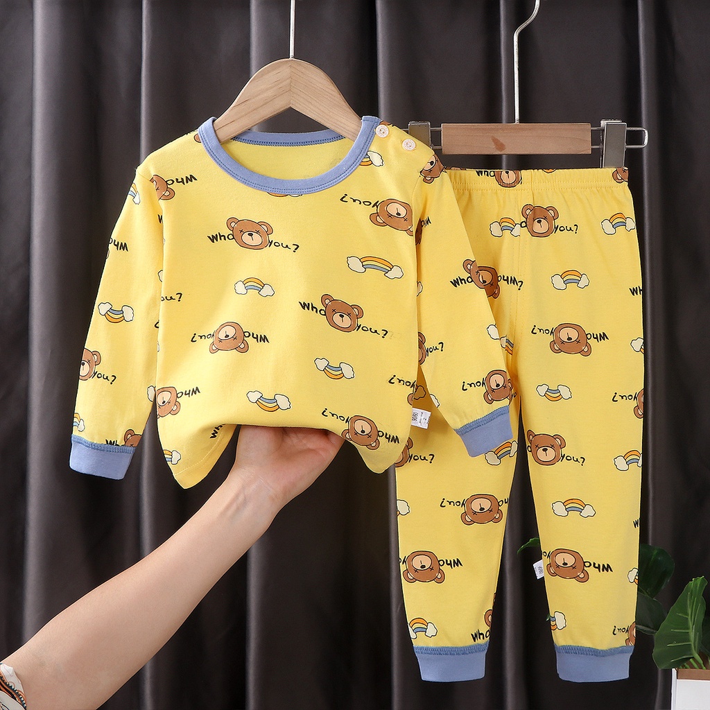 Bộ đồ ngủ SANITKUN 100% cotton tay dài họa tiết hoạt hình đáng yêu cho bé