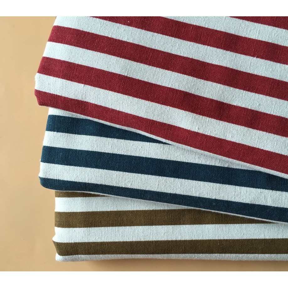 Vải linen họa tiết Sọc đỏ trắng to V-I08