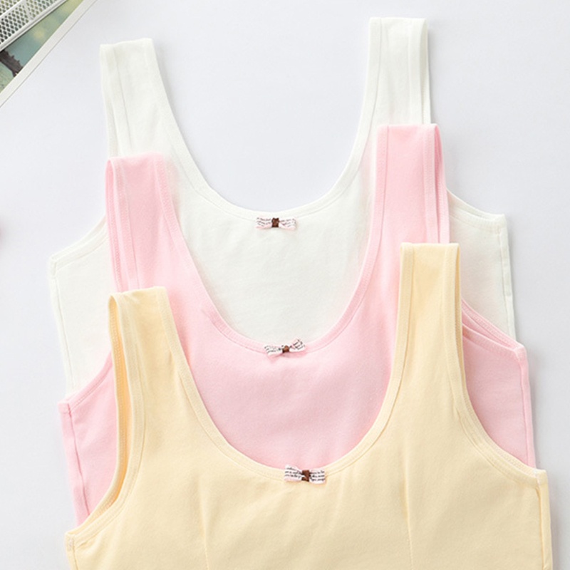 Youyo Áo lót vải cotton Hai Lớp Không Gọng Thắt Nơ Mini Màu Trơn Ngọt Ngào Cho Nữ Thanh Thiếu Niên B
