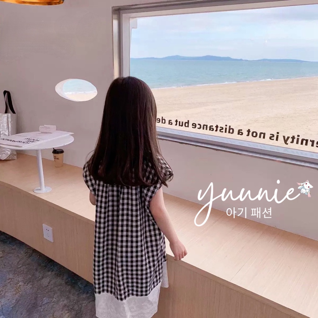 Váy cho bé gái YUUNIE chân thêu phối kẻ caro cho trẻ em 1 2 3 4 5 6 7 8 9 10 tuổi