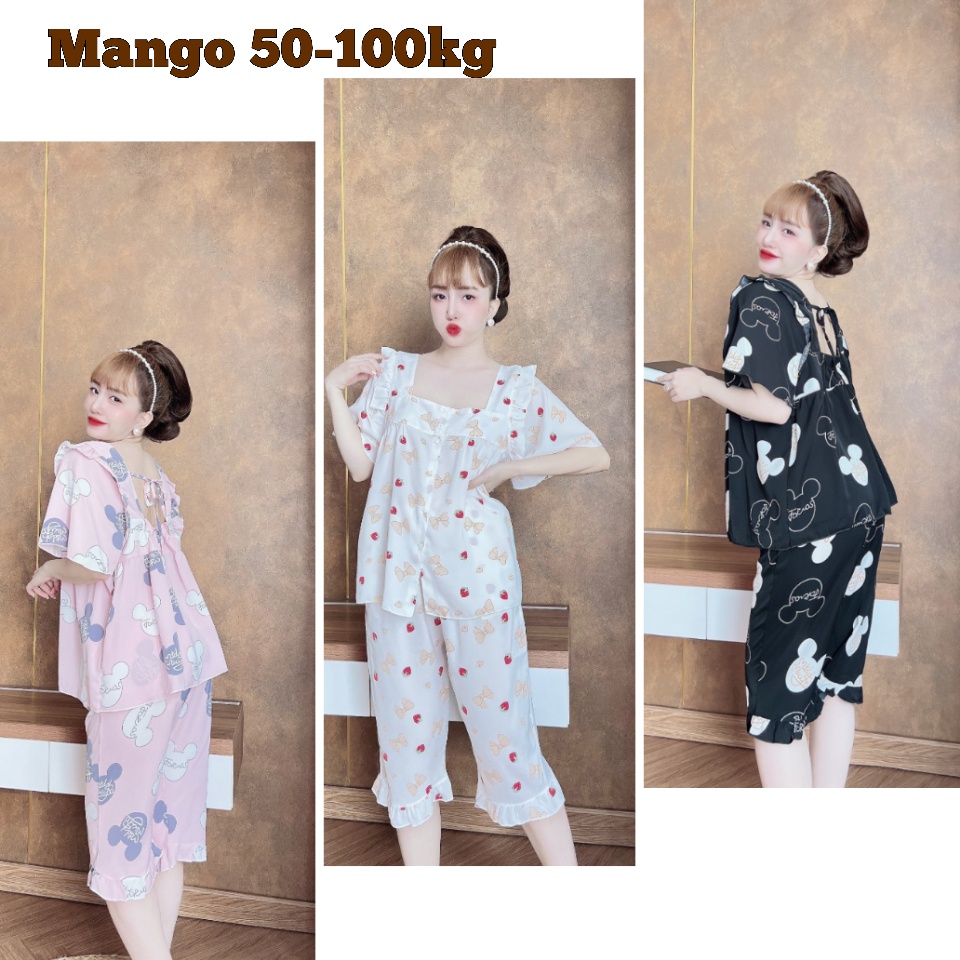 Đồ Bộ Bigsize 50-100kg Lửng Lụa MANGO - Lụa Nhật Mặc Nhà Cho Nàng Múp Xinh