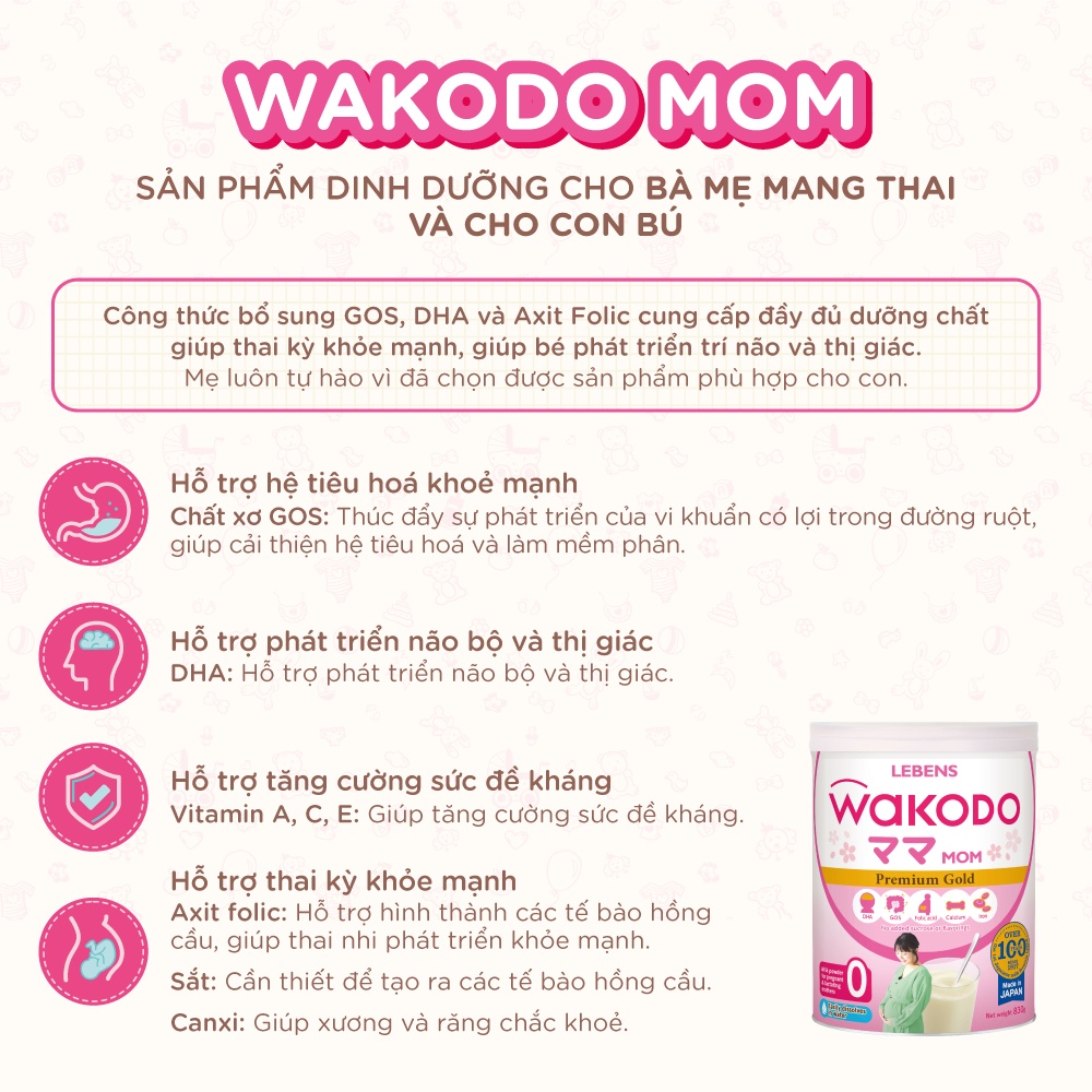 [Quà Tặng Không Bán] Sữa Bột Cho Mẹ Bầu Và Sau Sinh Wakodo Mom 830g