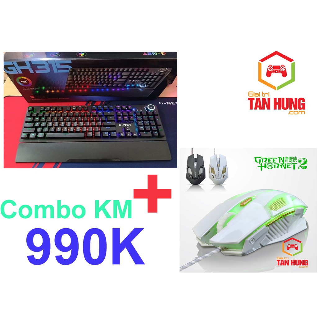 Bàn phím cơ Gnet K89 Full Led RGB có kê tay Tặng kèm chuột Gaming