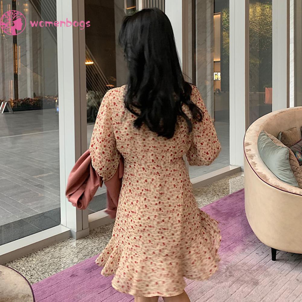 Đầm Chiffon Dài Tay In Hoa Thanh Lịch Cho Nữ