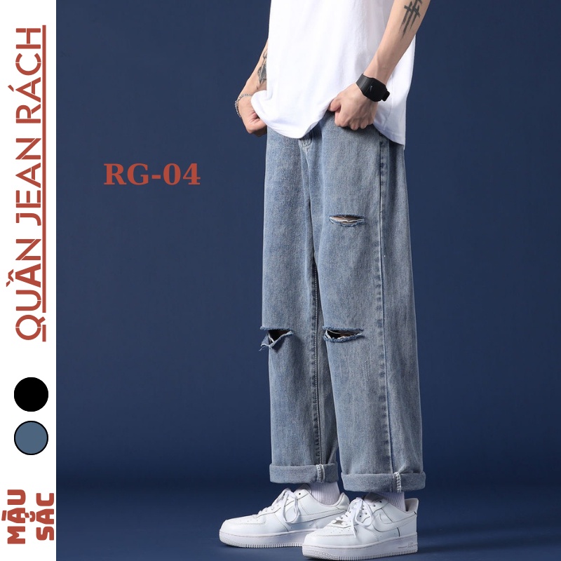 Quần jeans đen cao cấp, quần bò đen, baggy,xuông rộng nam,nữ, Crying Center wash retro xanh, đen, rách 2 gối