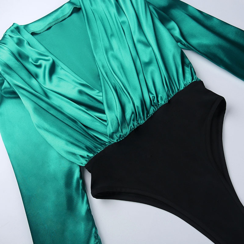 DUNEA Áo liền quần tay dài cổ chữ V gợi cảm thời trang dành cho nữ