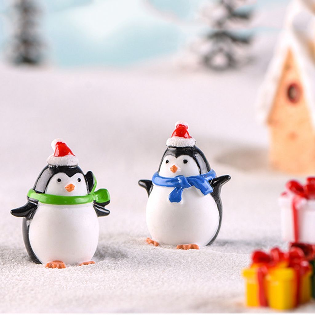 DELMER Desktop Penguin Miniature DIY Micro Landscape Penguin Ornaments Toy Christmas Pendant Cute Crafts 4 Styles Fairy Garden for Kids Christmas Decor