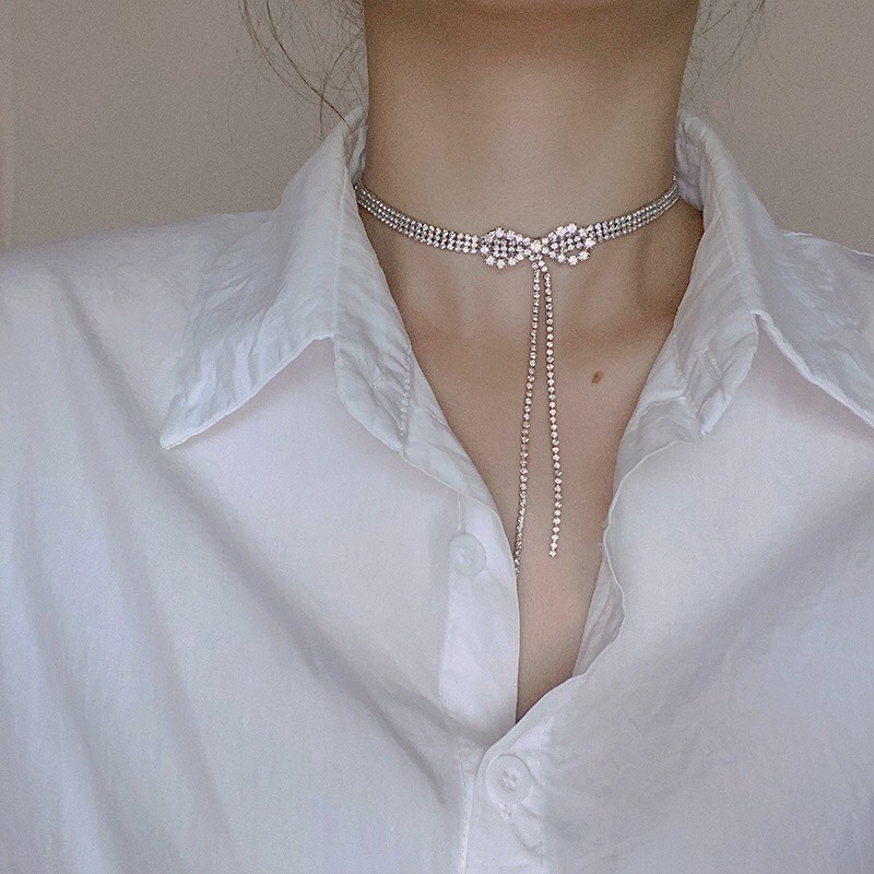 Chocker đính đá TOBI STORE vòng cổ pha lê ấp lánh thắt nơ trước điệu đà sang chảnh NO SKU 68