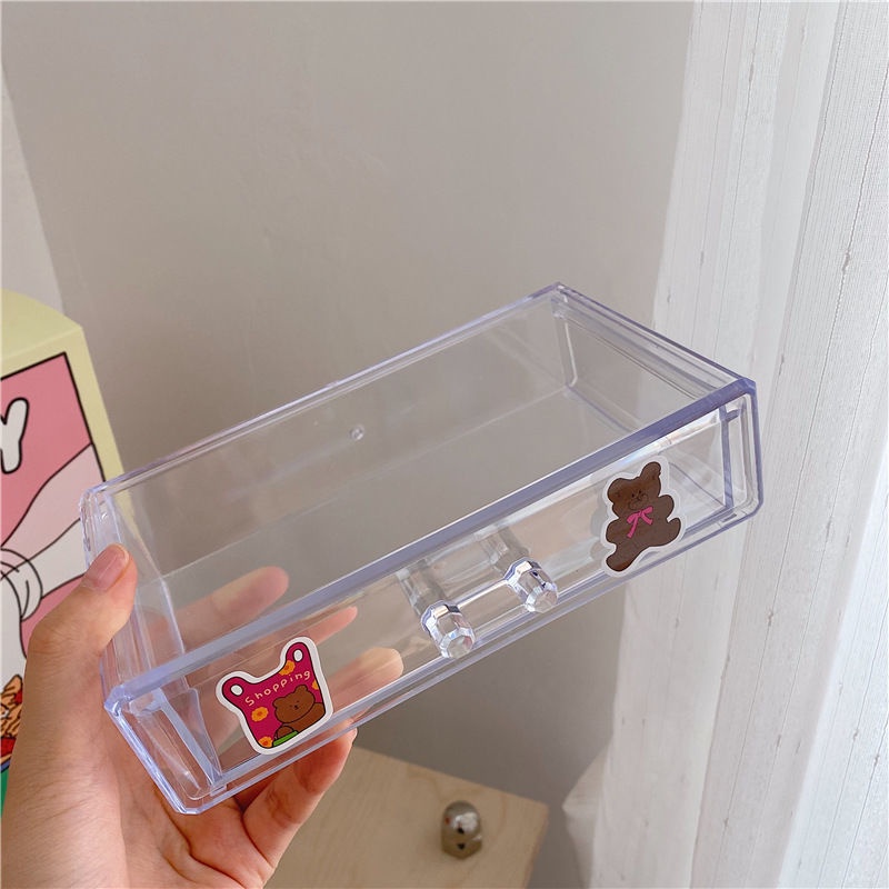 Phiên bản Hàn Quốc của hộp lưu trữ acrylic trong suốt loại hộp đựng đồ hình chữ nhật ngăn kéo để bàn