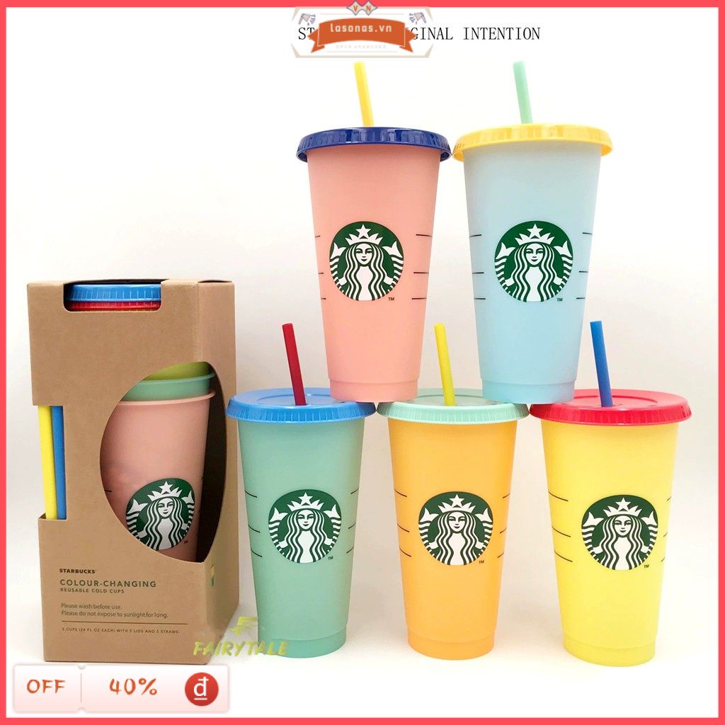 710ml Tái Sử Dụng Đổi Màu Rơm Cốc Starbucks Cốc Nhựa Cốc Rơm Cho uống Lạnh Cà Phê/Nước Trái Cây cốc 【LASONAS】