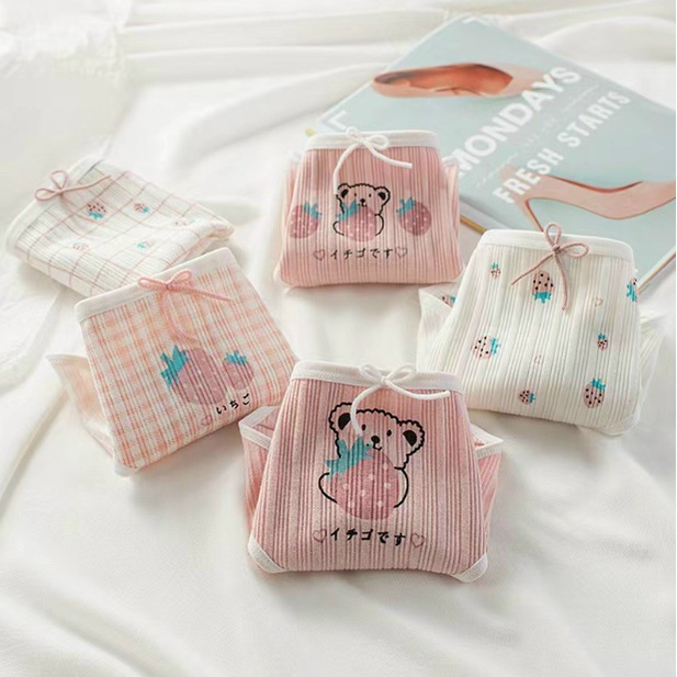 (có size) Combo 5 QUẦN LÓT COTTON CUTE  GẤU HỒNG+cute dâu