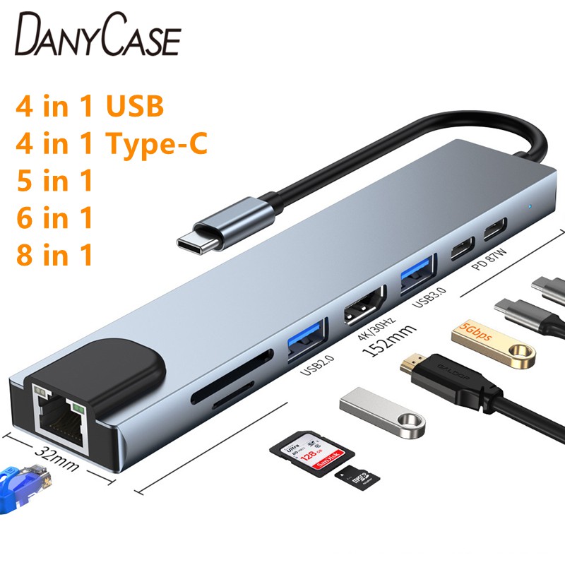 Bộ chuyển đổi cổng C B USB 3.0 HDMI 6 trong 1 cho Macbook Pro Type C 3.0