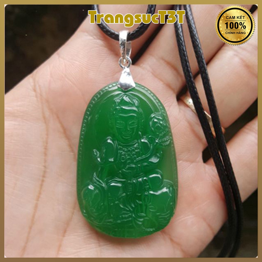 Phật bản mệnh phong thủy hợp 12 con giáp - mặt dây chuyền hình phật đá màu xanh lá - tặng kèm dây dù đeo và hộp đựng