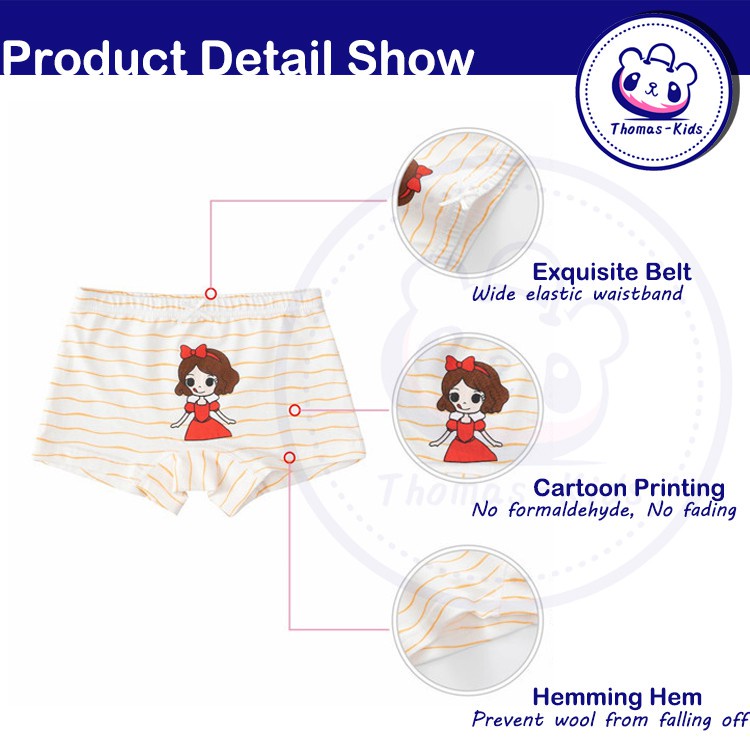 Set 5 Quần Lót Boxer Bằng Cotton Thoáng Khí Thoải Mái In Họa Tiết Công Chúa Nhỏ Cho Bé Gái 3-12 Tuổi