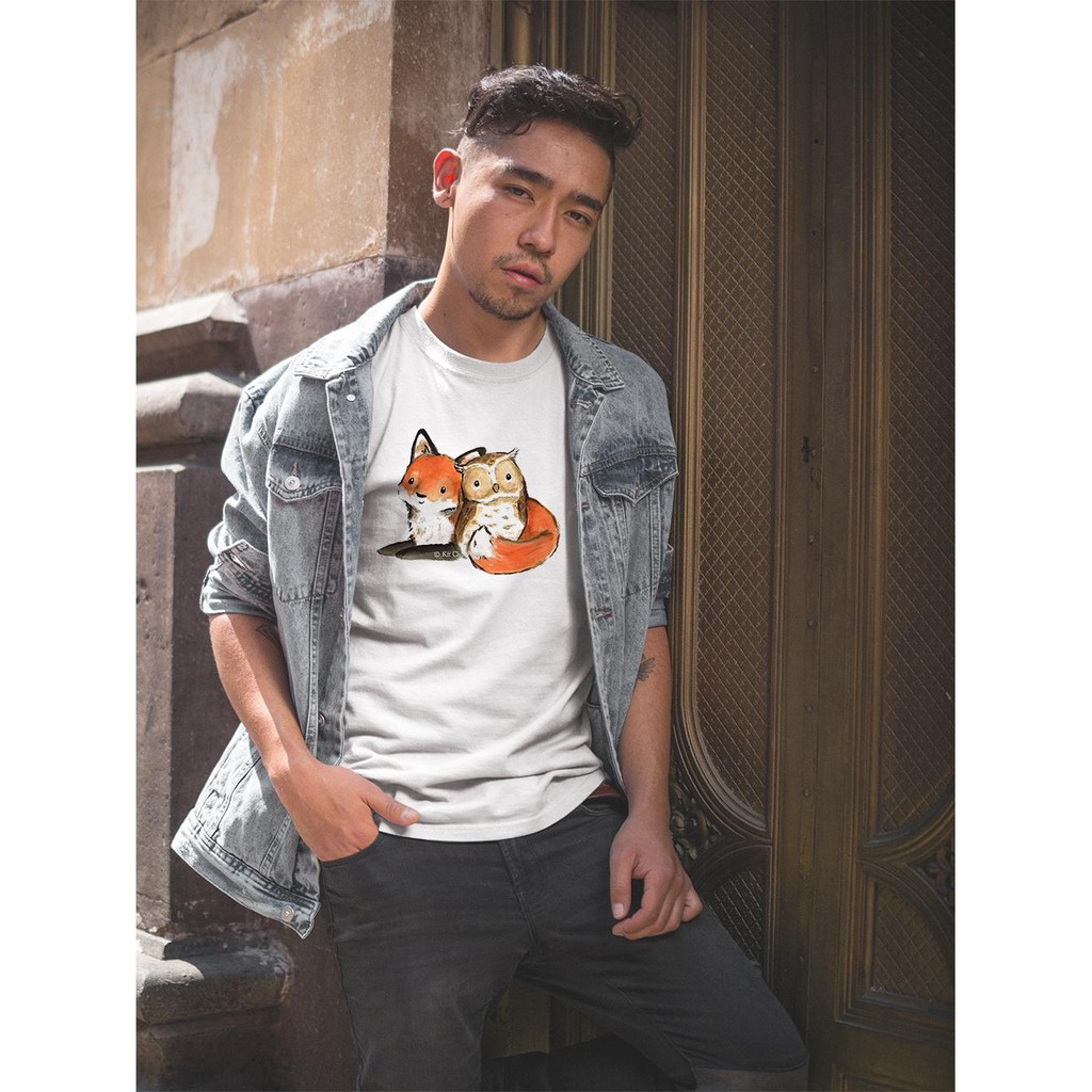 Áo thun Nam in hình Hình vẽ cáo và cú vọ - Cotton Thun Phong Cách Cá Tính - Cực Chất Và Đẹp