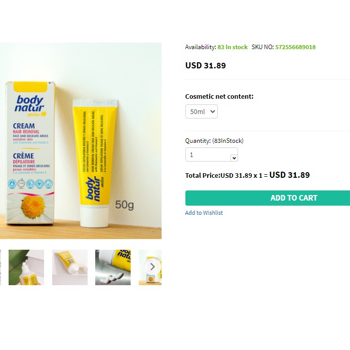 Kem tẩy lông Body Natur dành cho vùng mặt,bikini và nách chiết xuất cúc la mã và vitamin E 50ml (bản Trung) | BigBuy360 - bigbuy360.vn