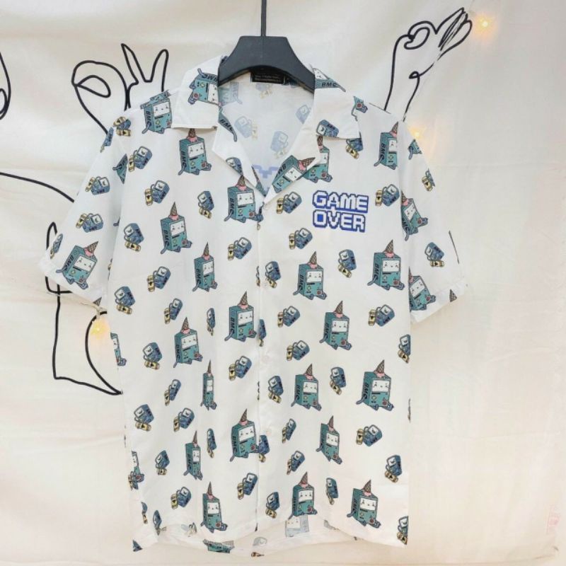 Áo Sơ Mi Tay Ngắn Unisex Cổ Bẻ Phông Cách Hàn Quốc Freesize