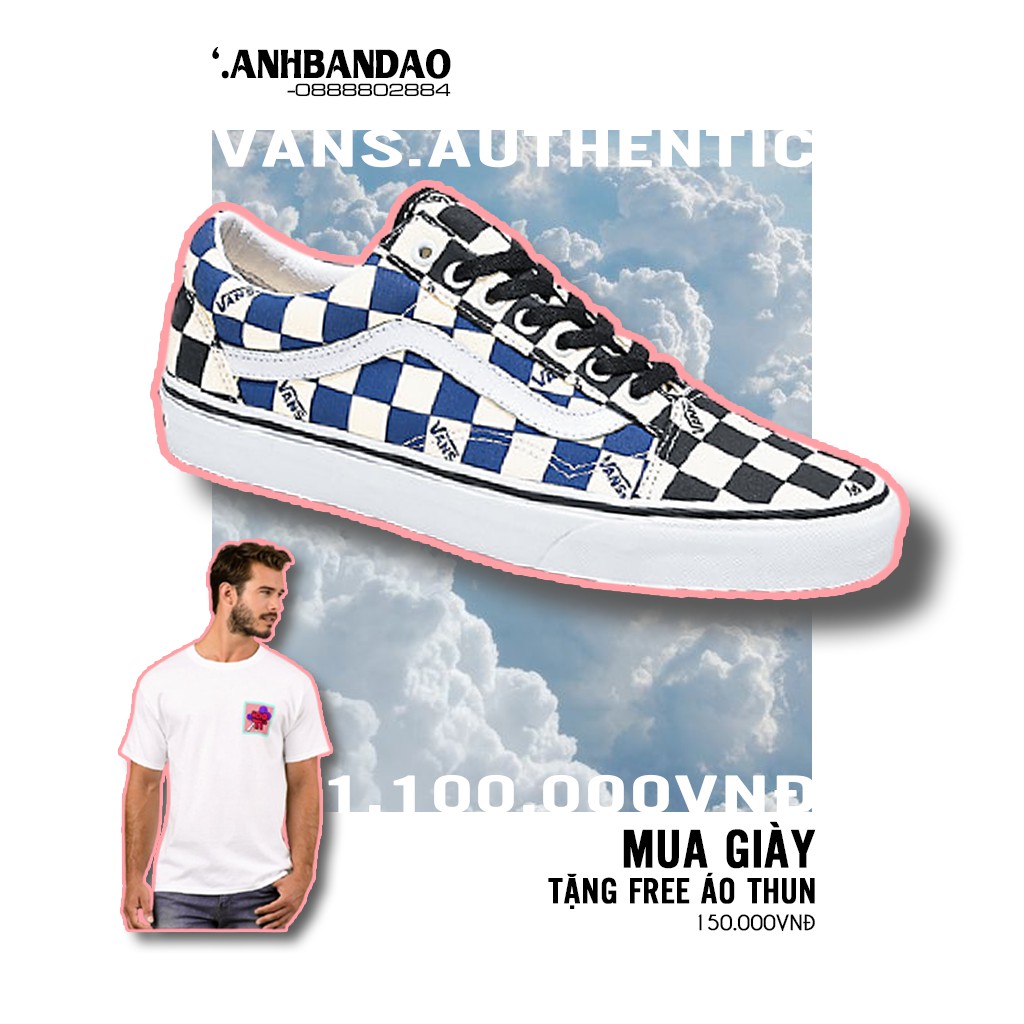 Giày Sneaker Unisex Vans OG Old Skool Black and Navy Big Checkerboard