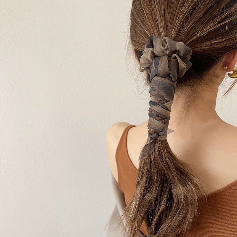 [Spot] Super Fairy ~ Super Gentle French Ink Painting Streamer Hair Tie Hair Accessories Blue Gray Brown