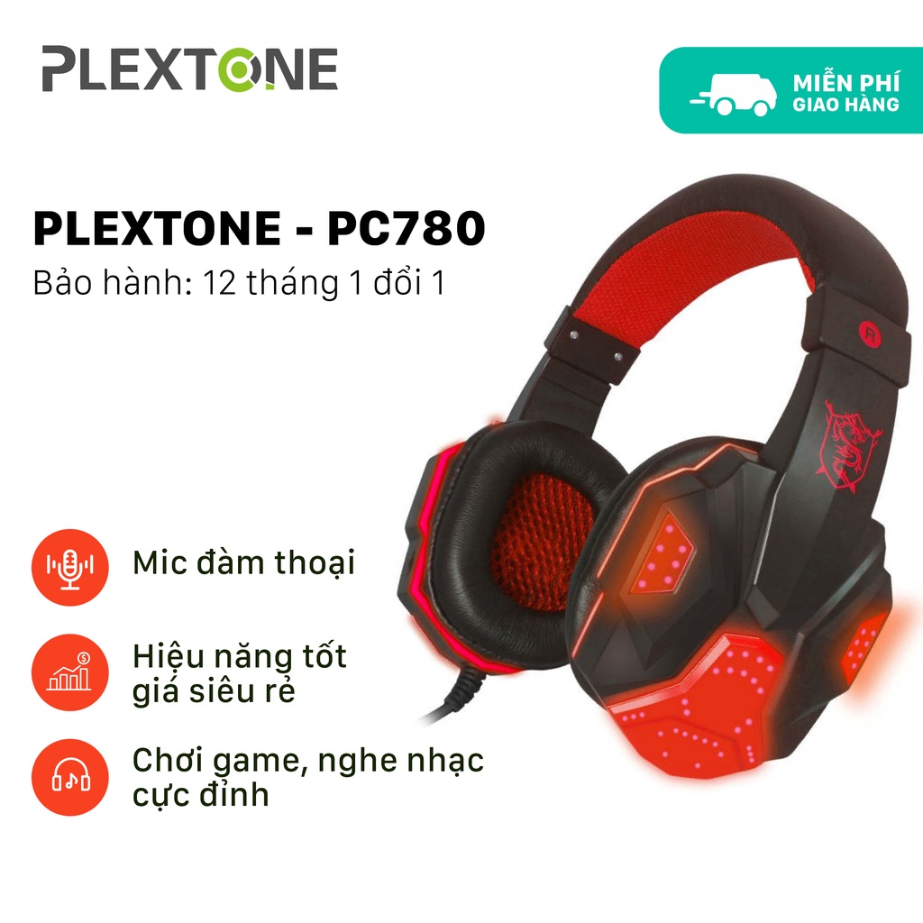 Tai nghe máy tính có mic Plextone PC780, tai nghe PC Gaming thiết kế chụp tai có dây bọc dù chống rối dài 2.2m.