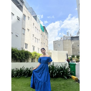 Đầm maxi hở vai đi biển