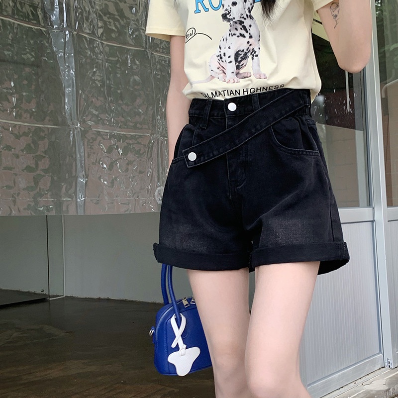 Quần Short Denim Ống Rộng Lưng Cao Thời Trang Dành Cho Nữ