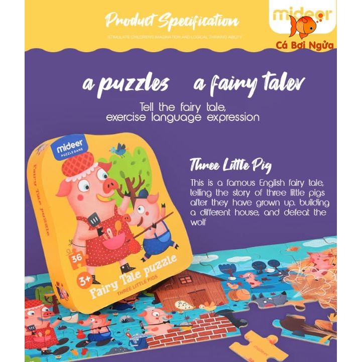 Đồ chơi xếp hình, Bộ xếp hình chính hãng Mideer Fairy Tale Puzzle Ba chú heo con 36 miếng ghép - Three Little Pigs